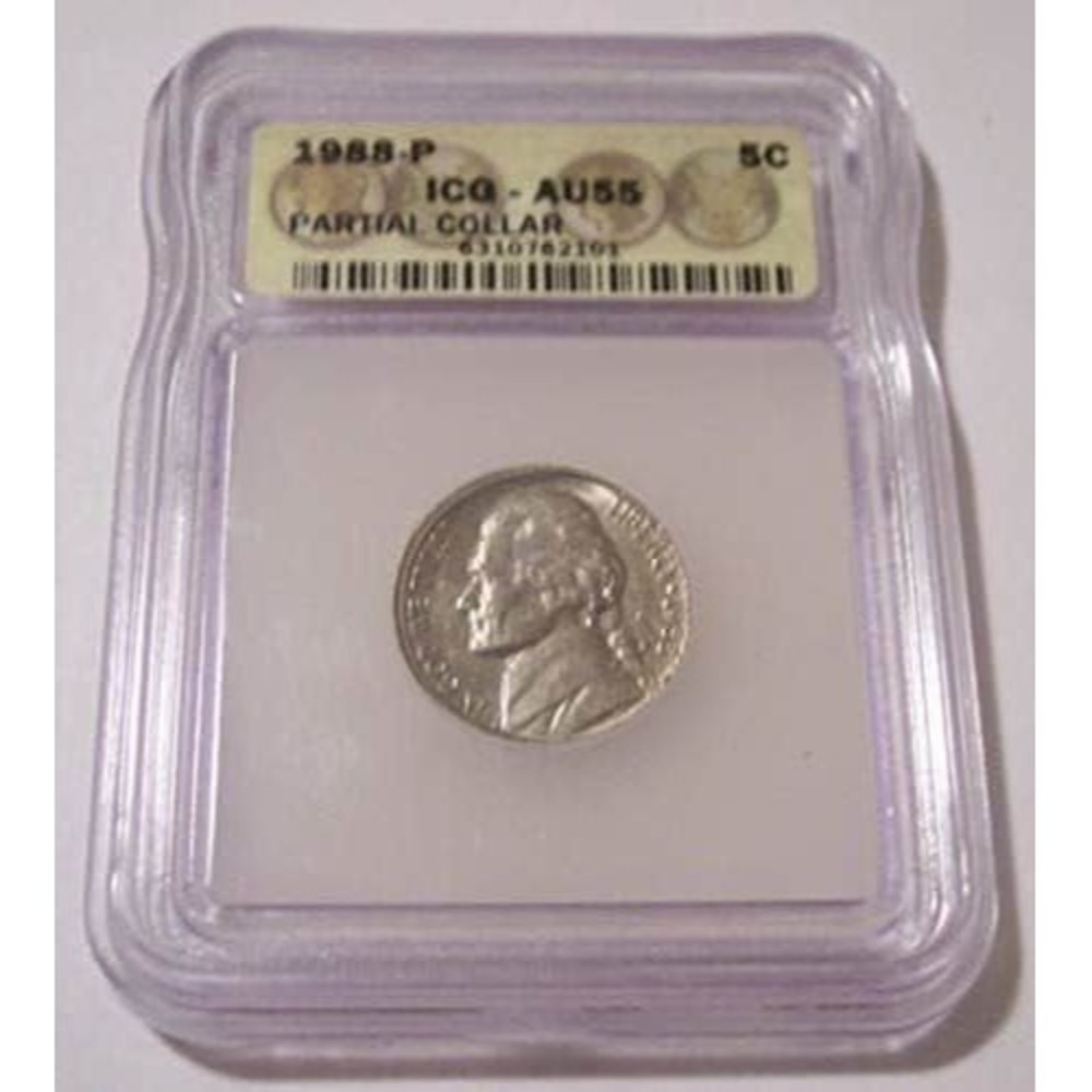1988 P Jefferson Nickel Partial Collar Error AU55 ICG